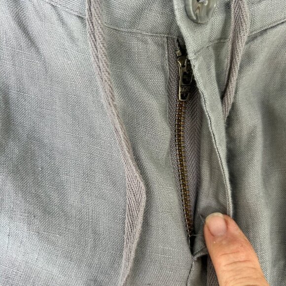 Cynthia Rowley 100% Linen Gray Capri Cuffed Pants Zipper Drawstring Size 4 28x27 - Picture 4 of 9